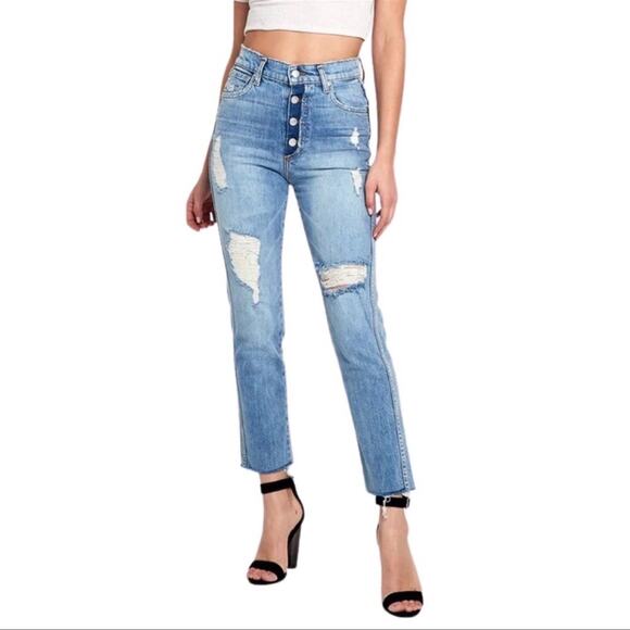 Revice | Dream Fit Sweet Monday Frayed Ankle Crop Jeans Distressed - Picture 1 of 9